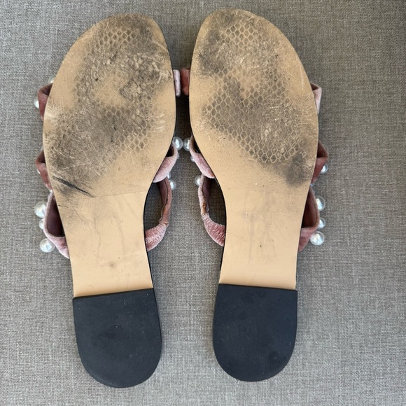 Leith from Nordstrom Pink Velvet & Pearl Multi-Strap Slip-on Slides Sandals 7.5 - Picture 4 of 6